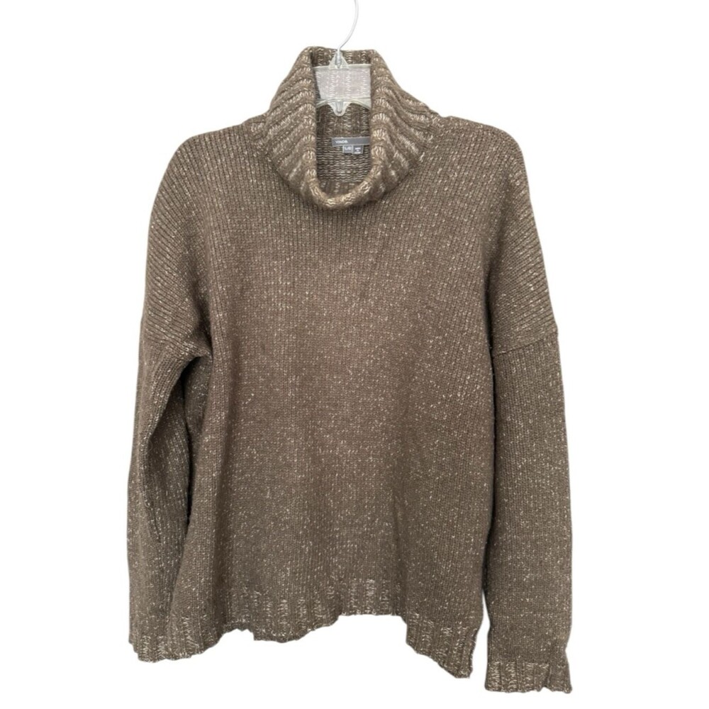 Vince Wool Silk Cashmere Marled Oversized Turtleneck Sweater L Brown Neutral